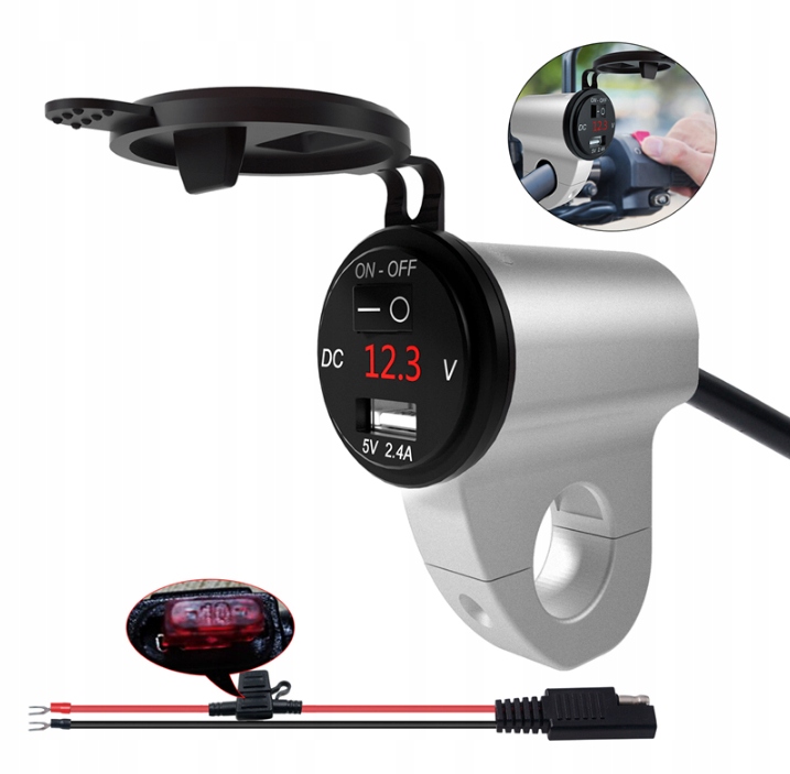 LADOWARKA MOTOCYKL 2 4A GNIAZDO WYLACZNIK USB