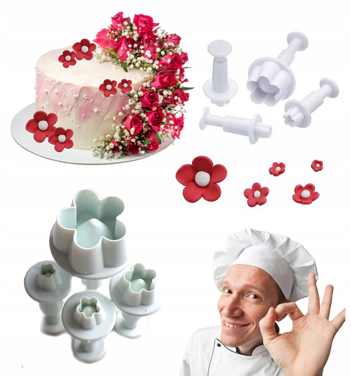 Wykrawacze Z Tłoczkiem Kwiatuszki 4 Szt Kwiatki Kwiatek Dekorowanie Tortu