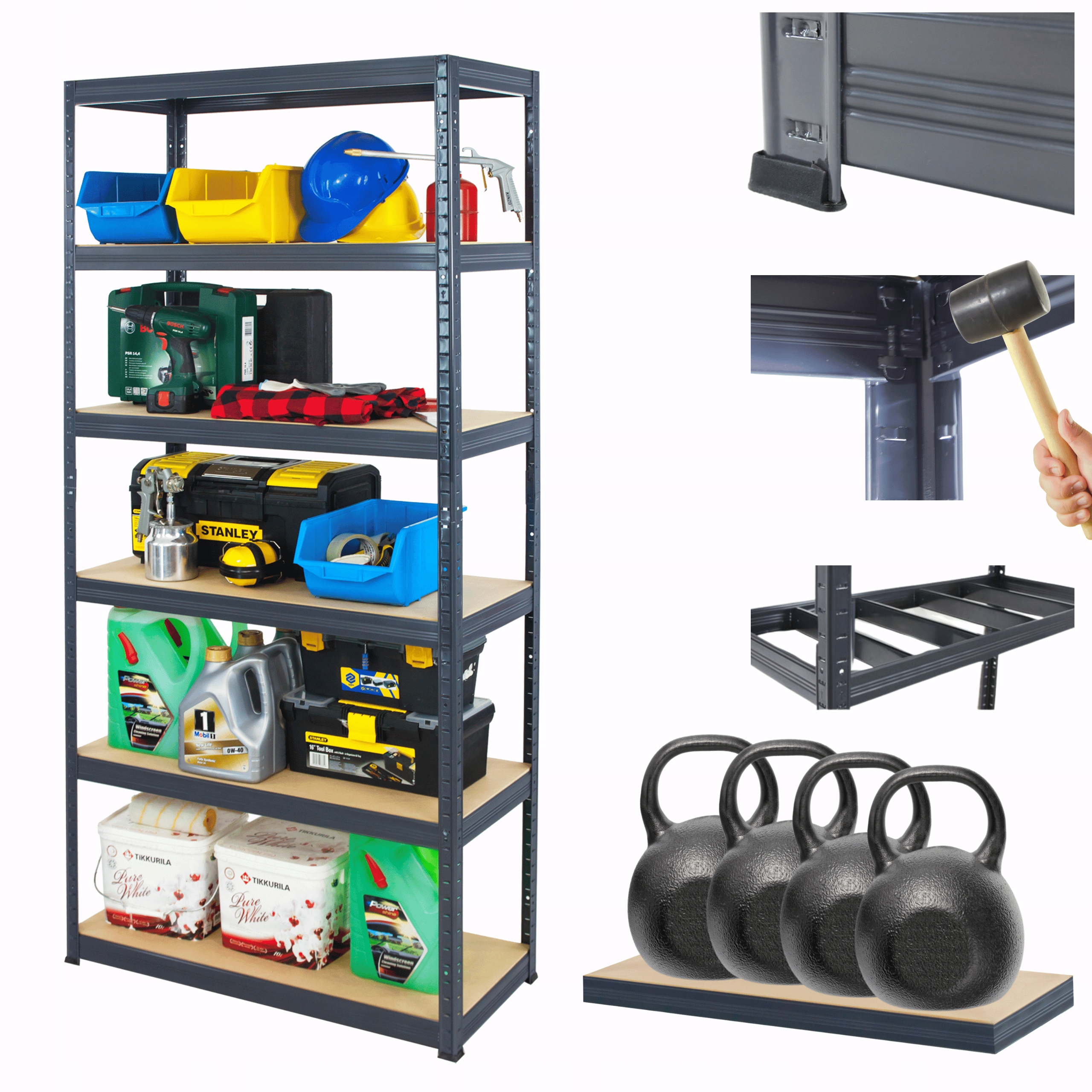 Kovový skladovací regál Premium Helios 196x90x35 cm 6Px400 kg Silný