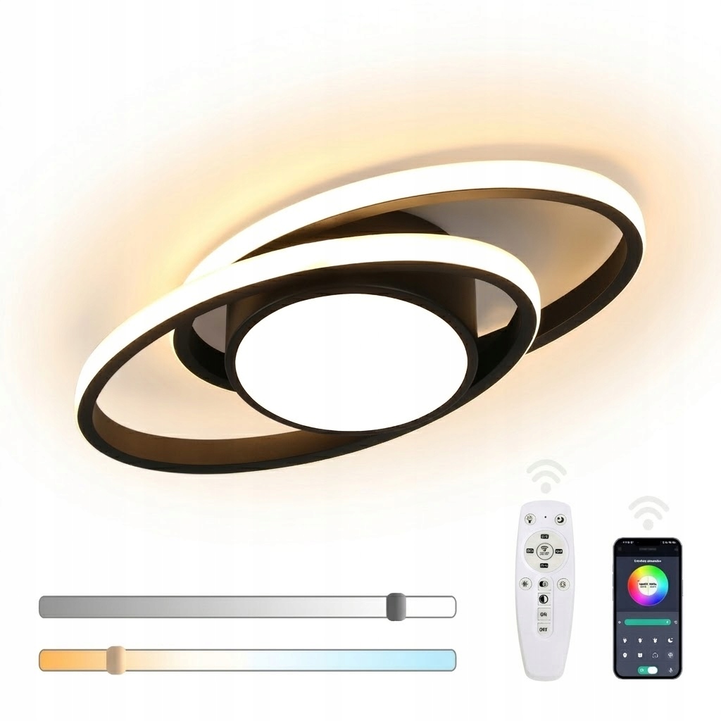 Lampa Sufitowa Plafon Led Wiszaca Czarna Nowoczesna Ściemnialna+pilot 39W