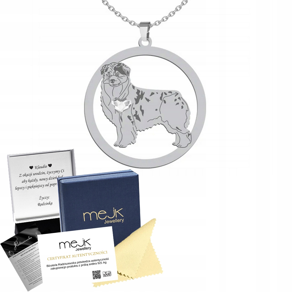 Stříbrný náhrdelník se psem Australský ovčák 925 Šperky Gravírování