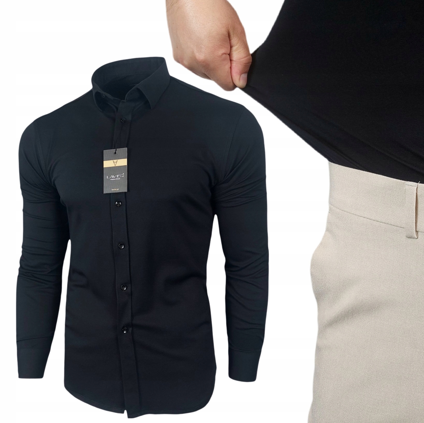 Pánská pletená košile Lavier – elastická Slim Fit, černá vel. XL