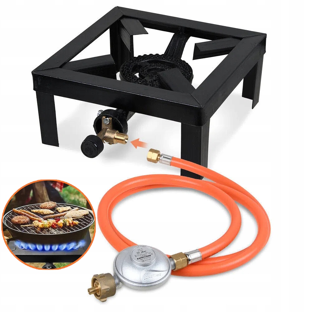 8KW Plynová Stolička Litinový hořák Plynový sporák Sada redukčních ventilů Hadice 25x25