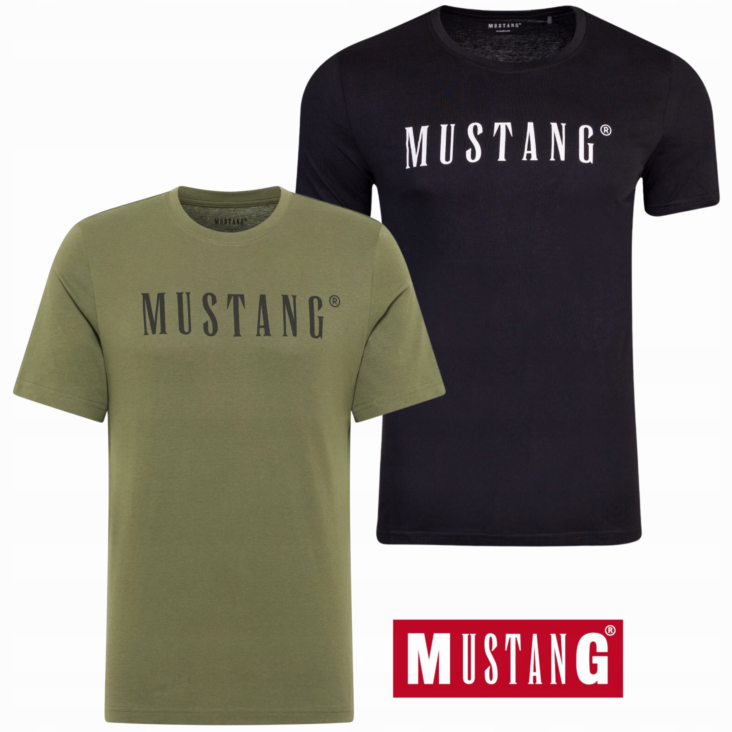 T-shirt męski Koszulka Mustang Zestaw Zielona Czarna 100% Bawełna M