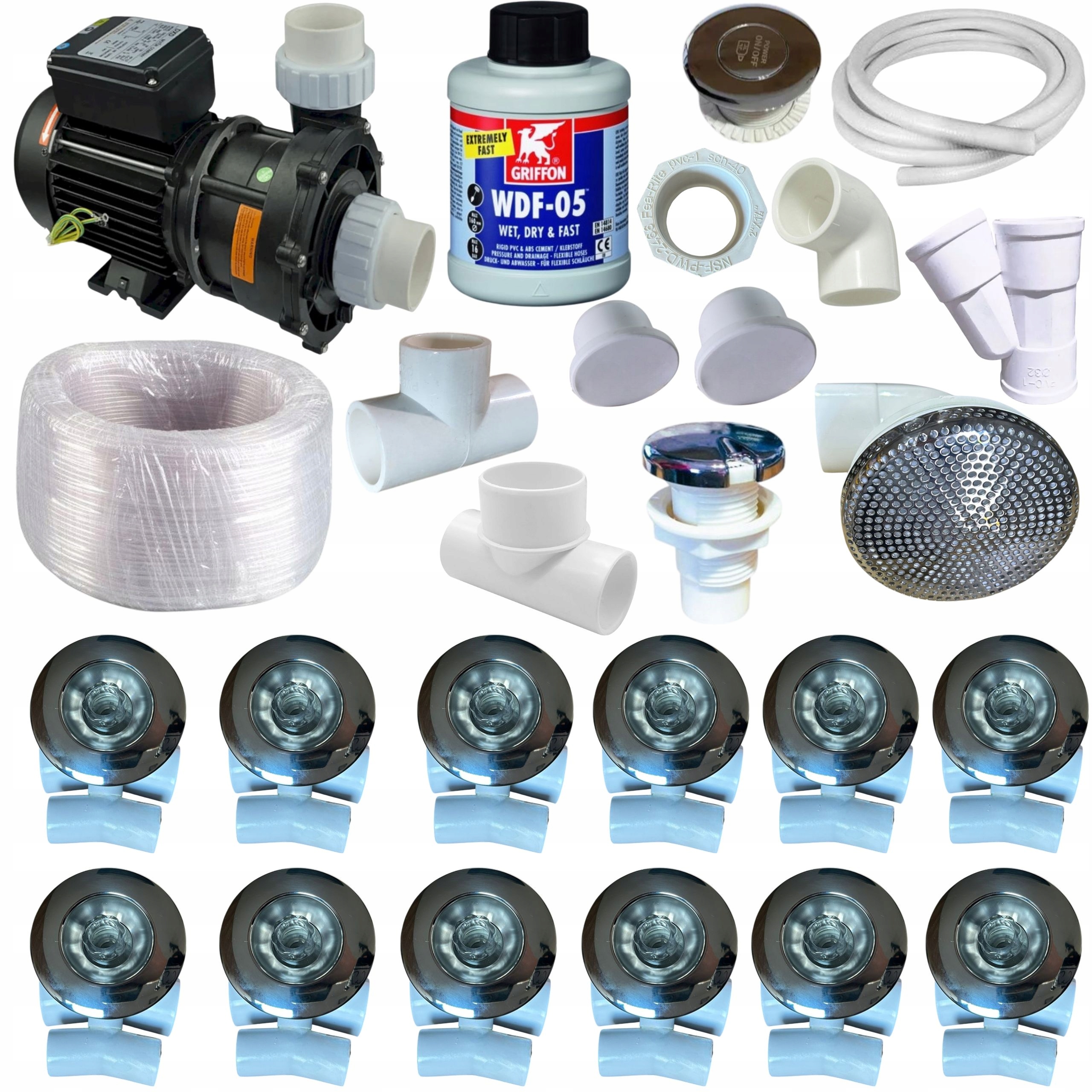 Sada na hydromasáž 12 trysiek B09 Čerpadlo 1500 W Montáž vane Jacuzi Bali