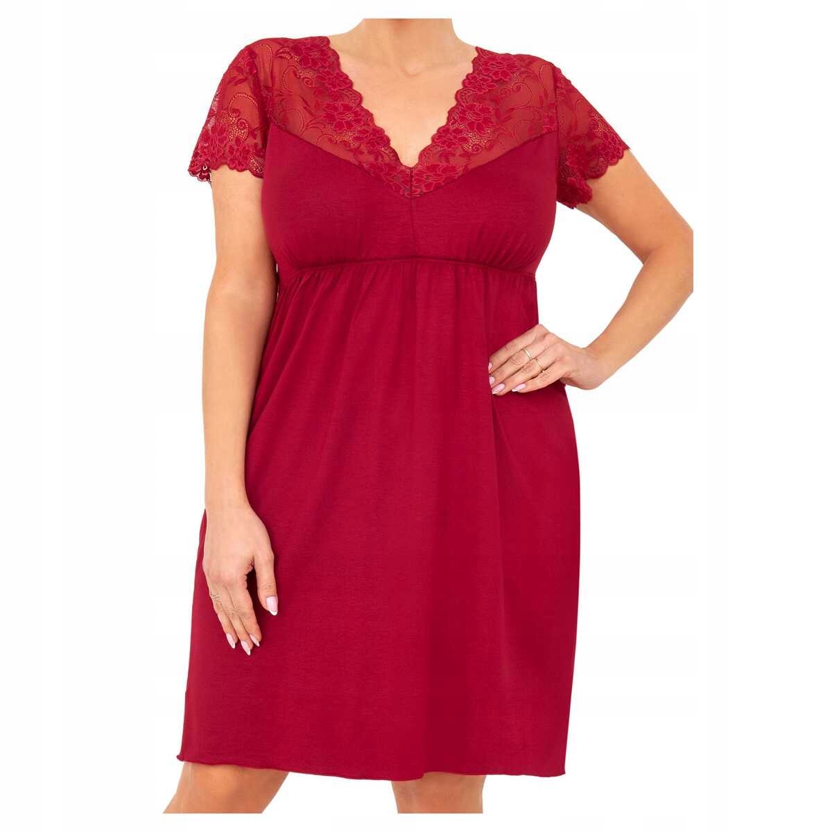 Donna Košile noční z viskózy, krajka, krátký rukáv, Livia burgundská plus 3XL