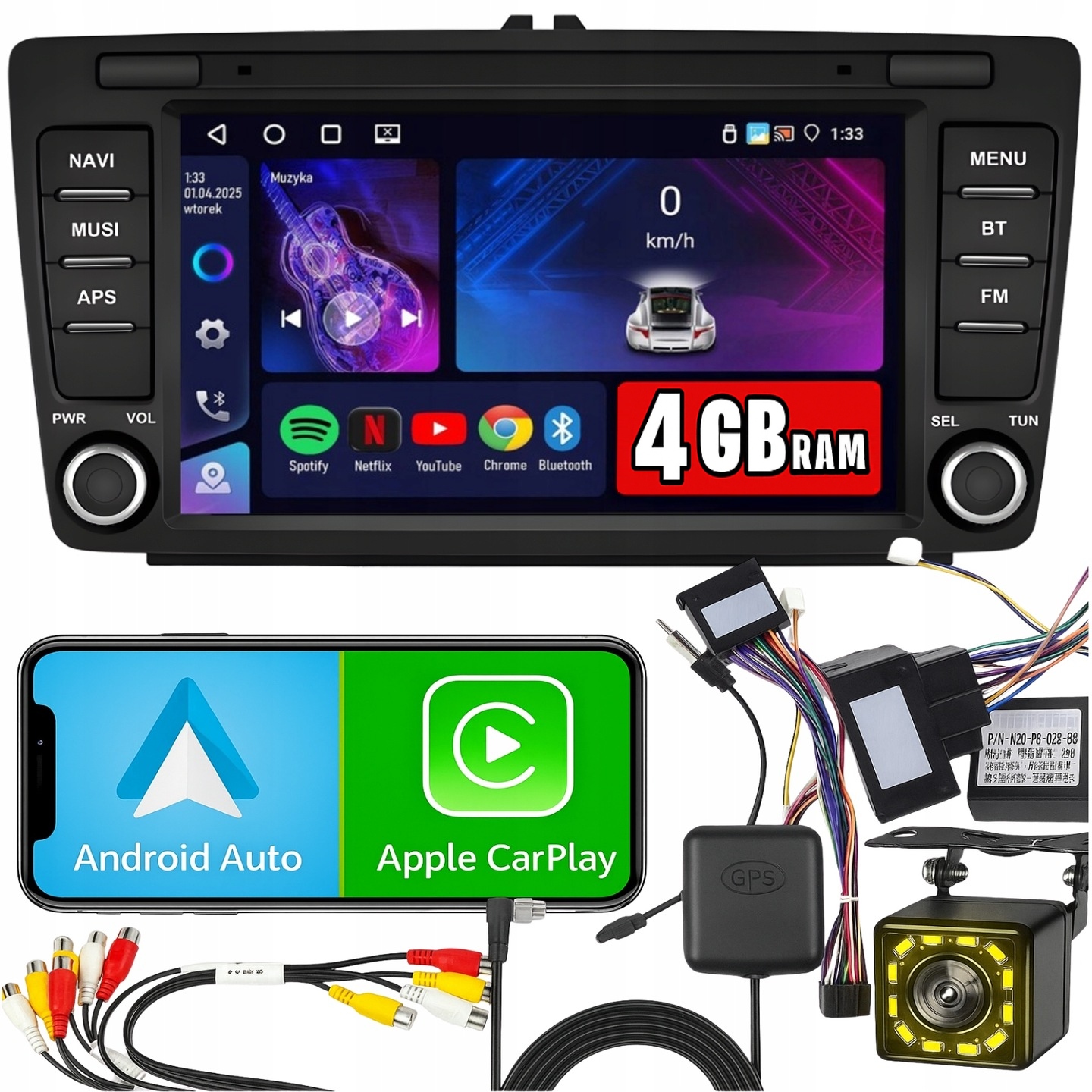 Radio pro Škoda Octavia II Roomster Yeti Rapid Superb Android CarPlay WiFi