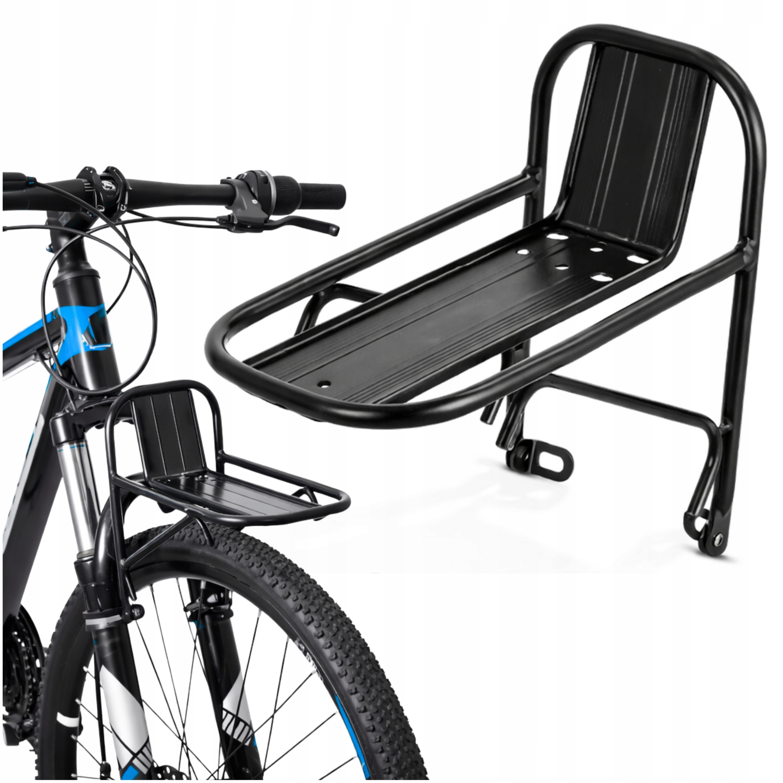 BAGAŻNIK ROWEROWY PRZEDNI PODSTAWKA POD KOSZ ZAKUPY TORBĘ ALUMINIOWY MOCNY