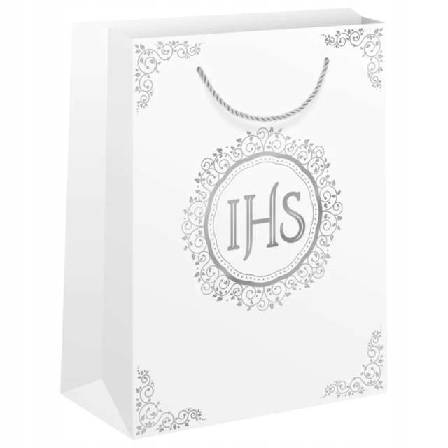 TOREBKI KOMUNIJNE białe srebrne dodatki IHS