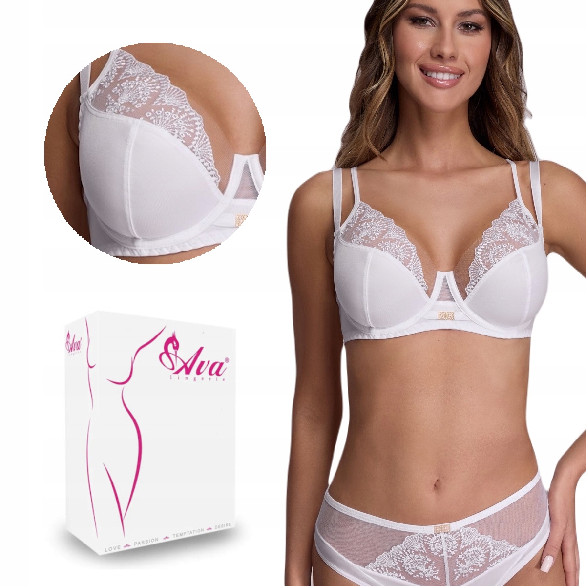 Sportovní podprsenka s krajkou Soft Av 2199 měkká bílá 105D