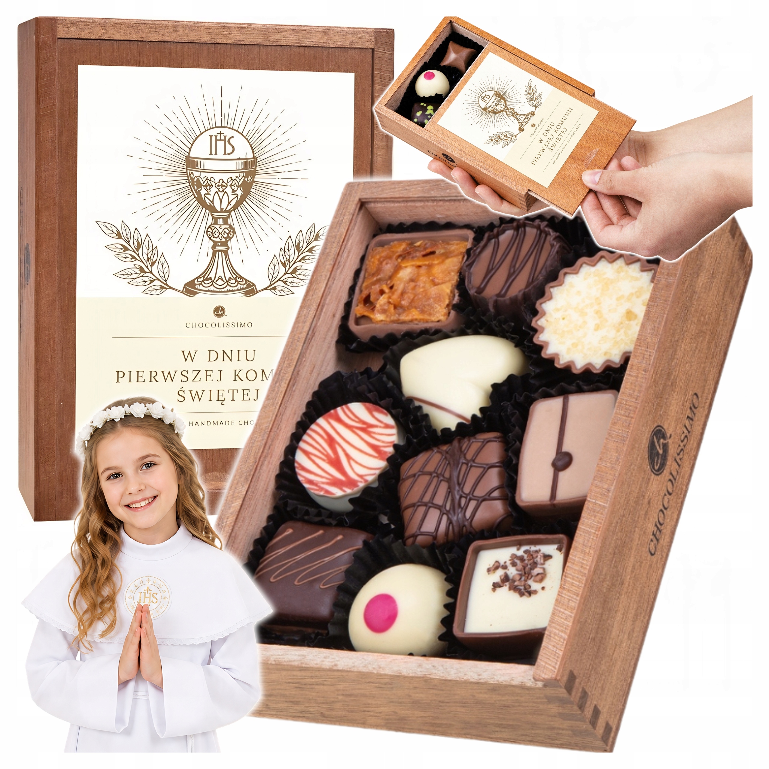 Komunia na Komunię Czekoladki Belgijskie Praliny Pamiątka 125 g