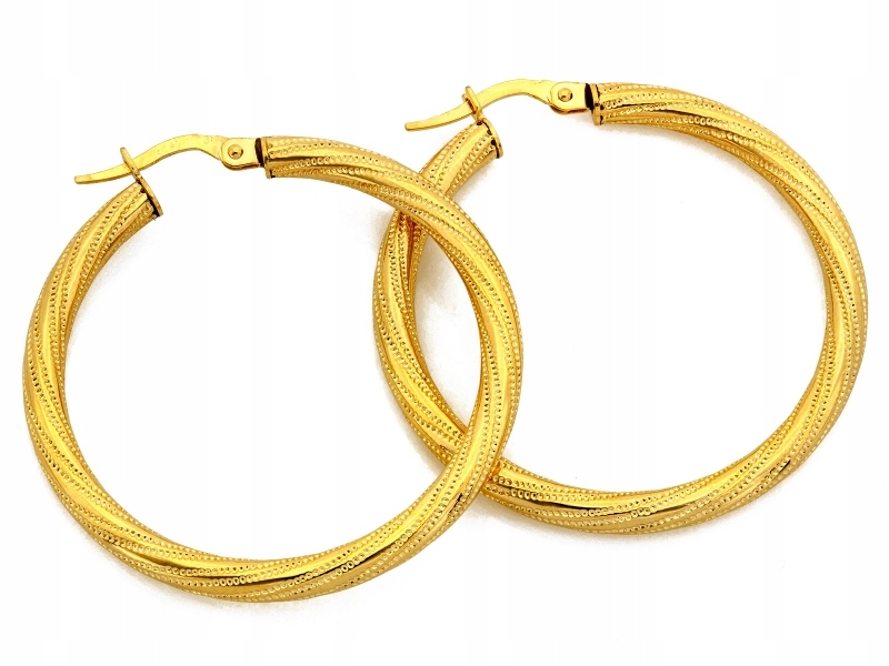 Náušnice zlaté 585 zkroucená kolečka 37 mm s anglickým zdobením jako dárek