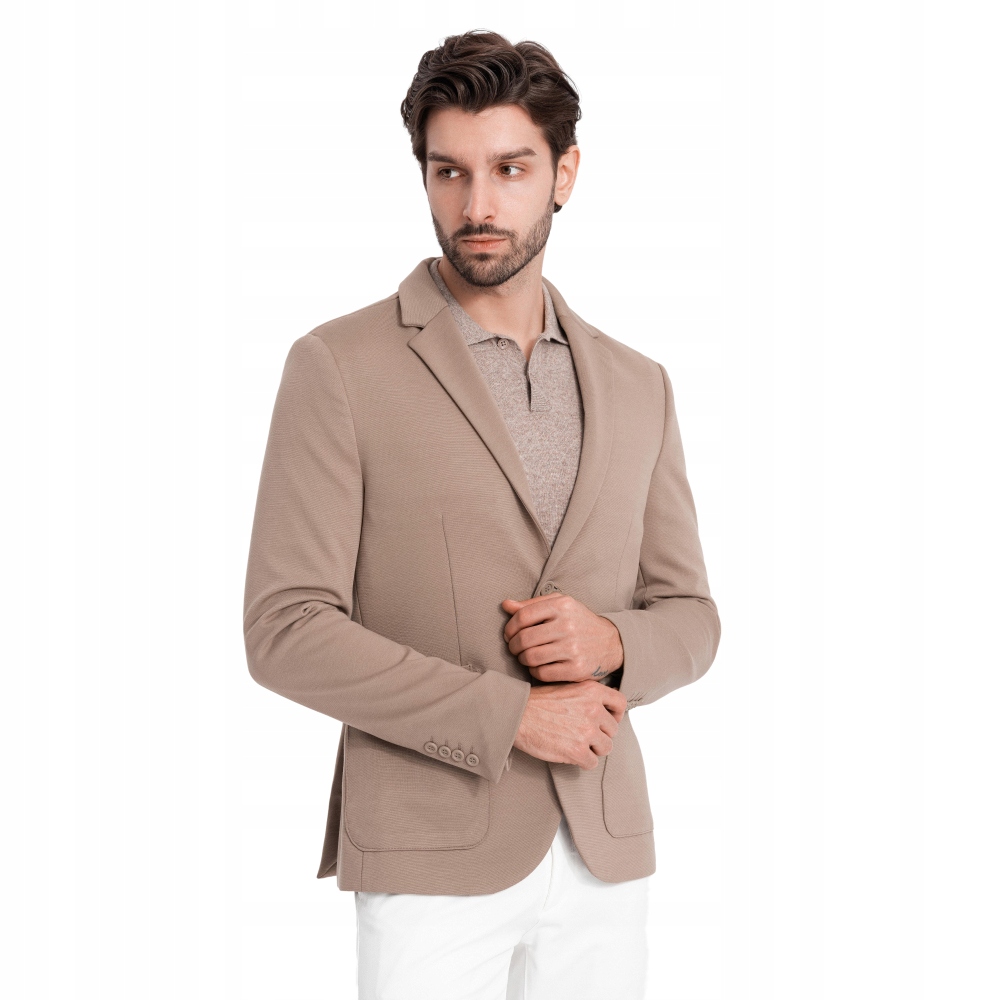 Pánské sako s našitými kapsami, tmavě béžové V3 OM-BLZB-0127 XL