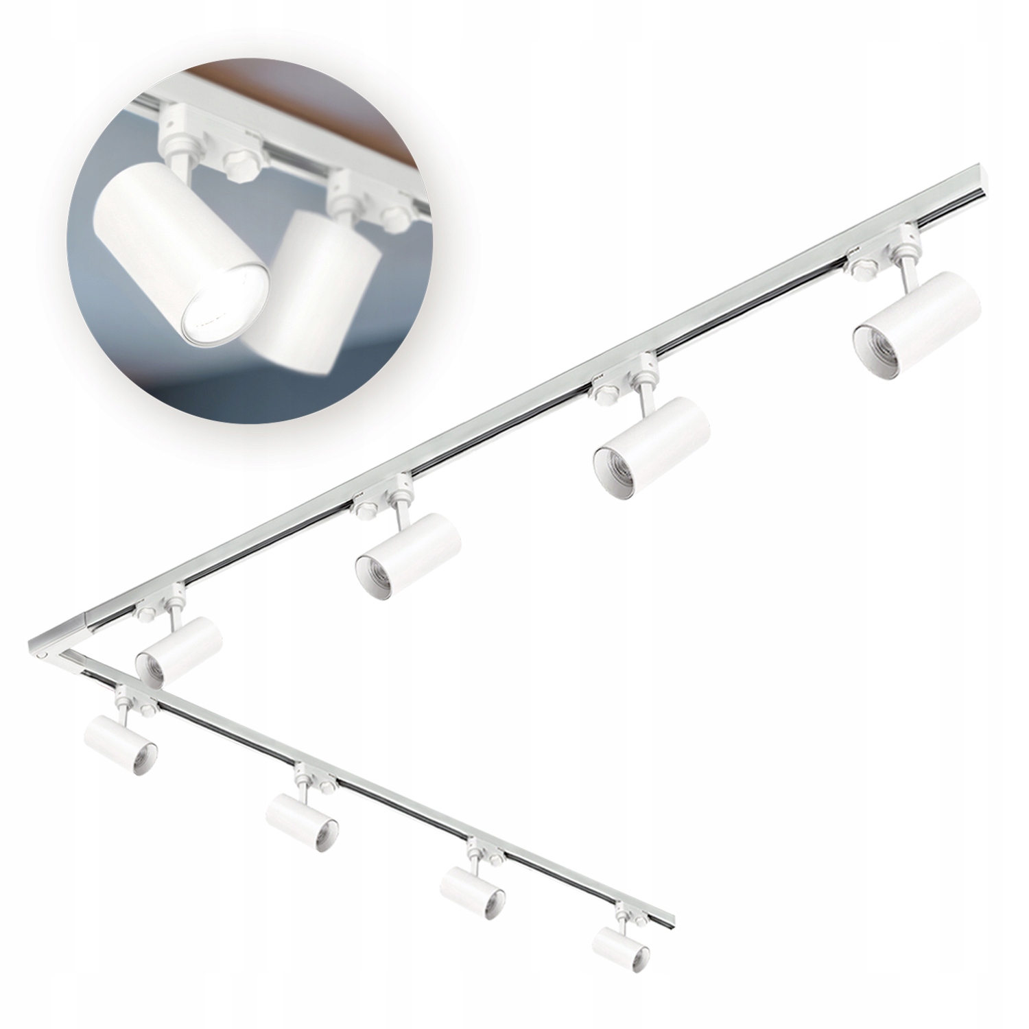 3fázové kolejnicové osvětlení 2 m+2 m, L pravé, 8 x svítidlo na GU10, bílá barva