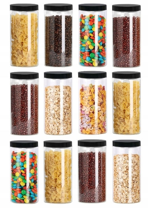 Pojemnik słoik plastikowy z nakrętką czarną 1,5L na makaron 1500ml X12