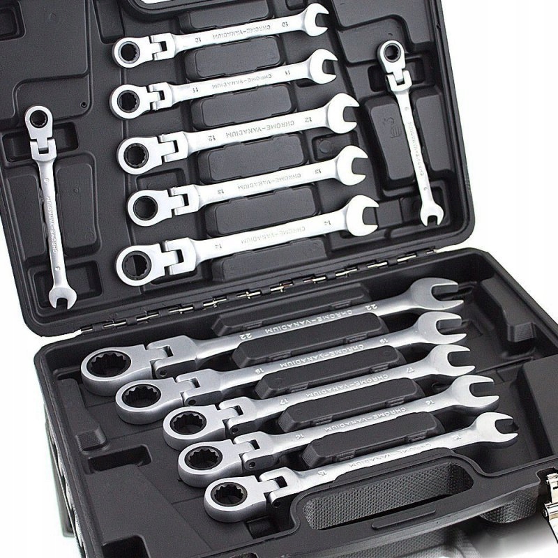 KLUCZE PŁASKO-OCZKOWE ZESTAW KOMPLETNY KLUCZE PŁASKIE 12 ELE GRZECHOTKA