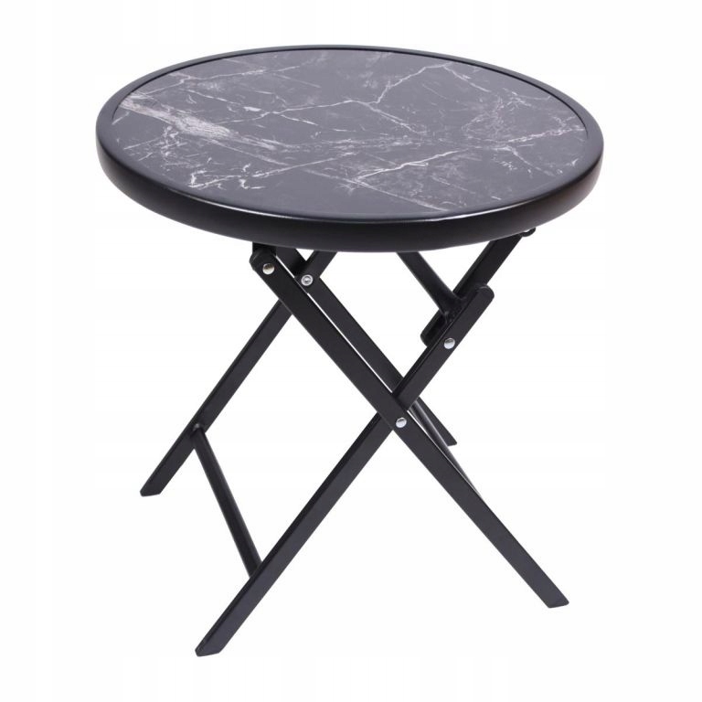 Zahradní bistro stolek, skládací, Ø 45 cm, černý mramor