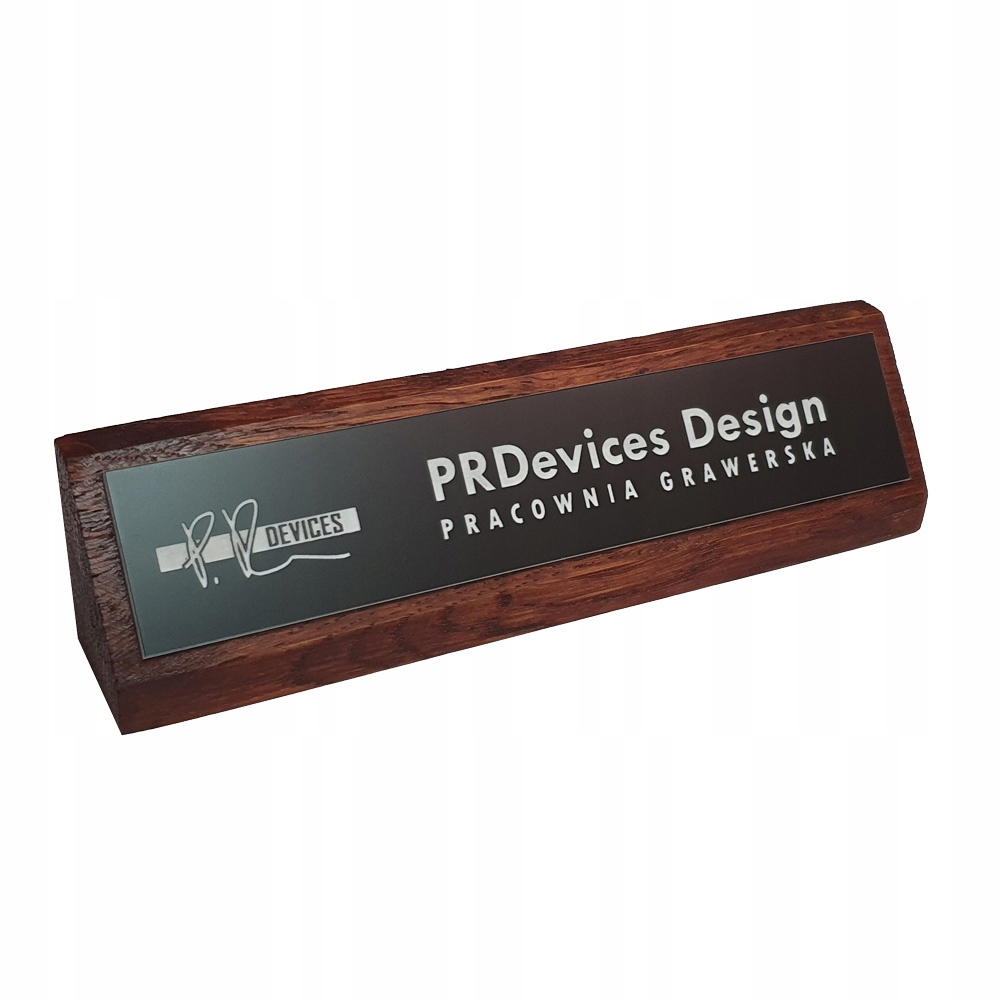 

Tabliczka na biurko, wizytownik drewniany Grawer
