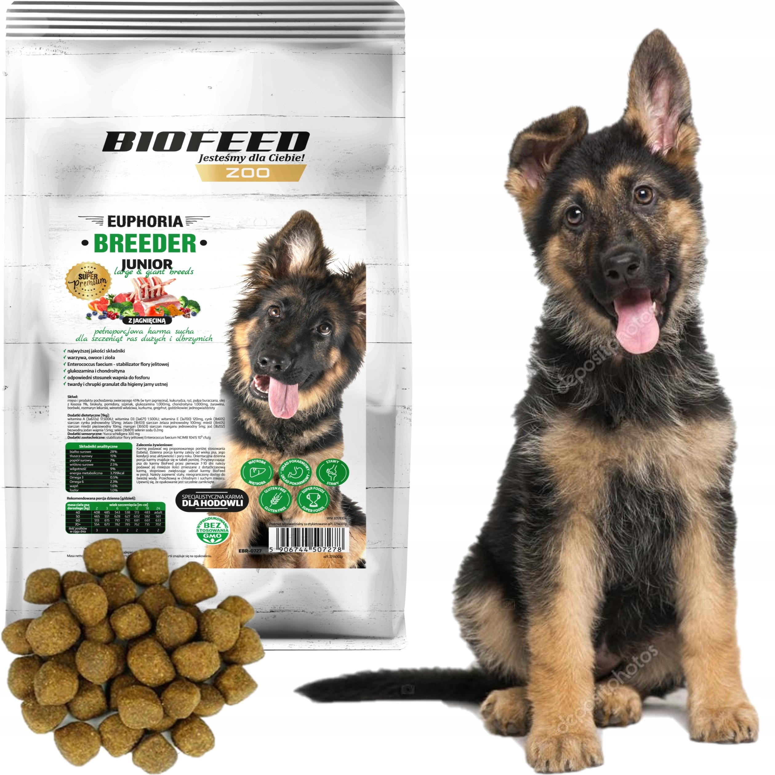 Sucha Karma Dla Psa Młodego Biofeed Rasy Średnie I Duże 15KG