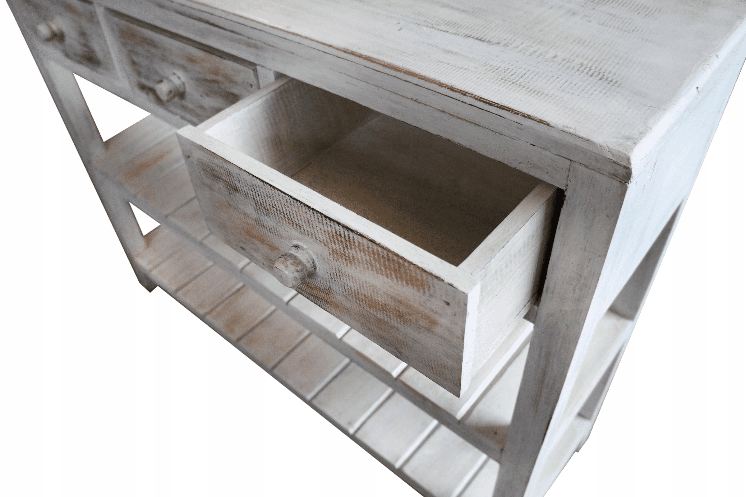 DREWNIANA KONSOLA Z SZUFLADAMI 100 CM HANDMADE BIELONA Szerokość mebla 100 cm