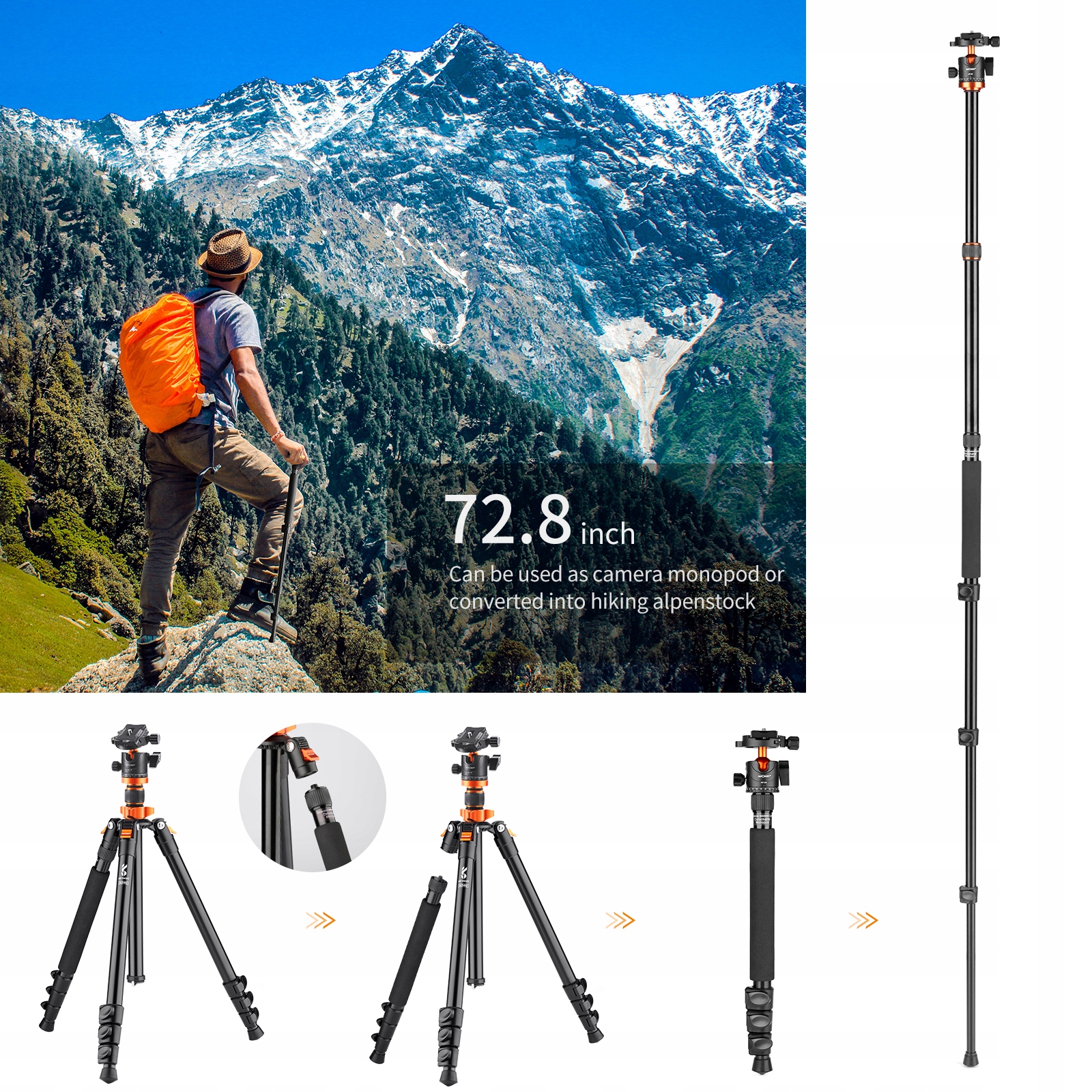 STATYW MONOPOD K&F ALU/MAG 175CM K254A3 SA254M2 TRIPOD NOWOŚĆ KF09.089 V1 Model SA254M2