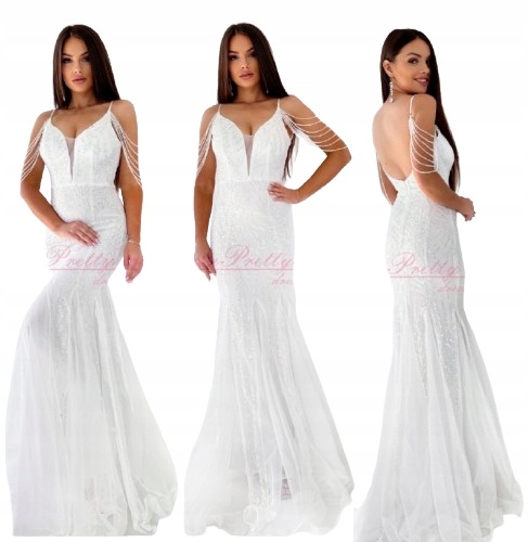 Audrey Bílá Dlouhá Šaty svatební svatba civilní rybka mořská panna M