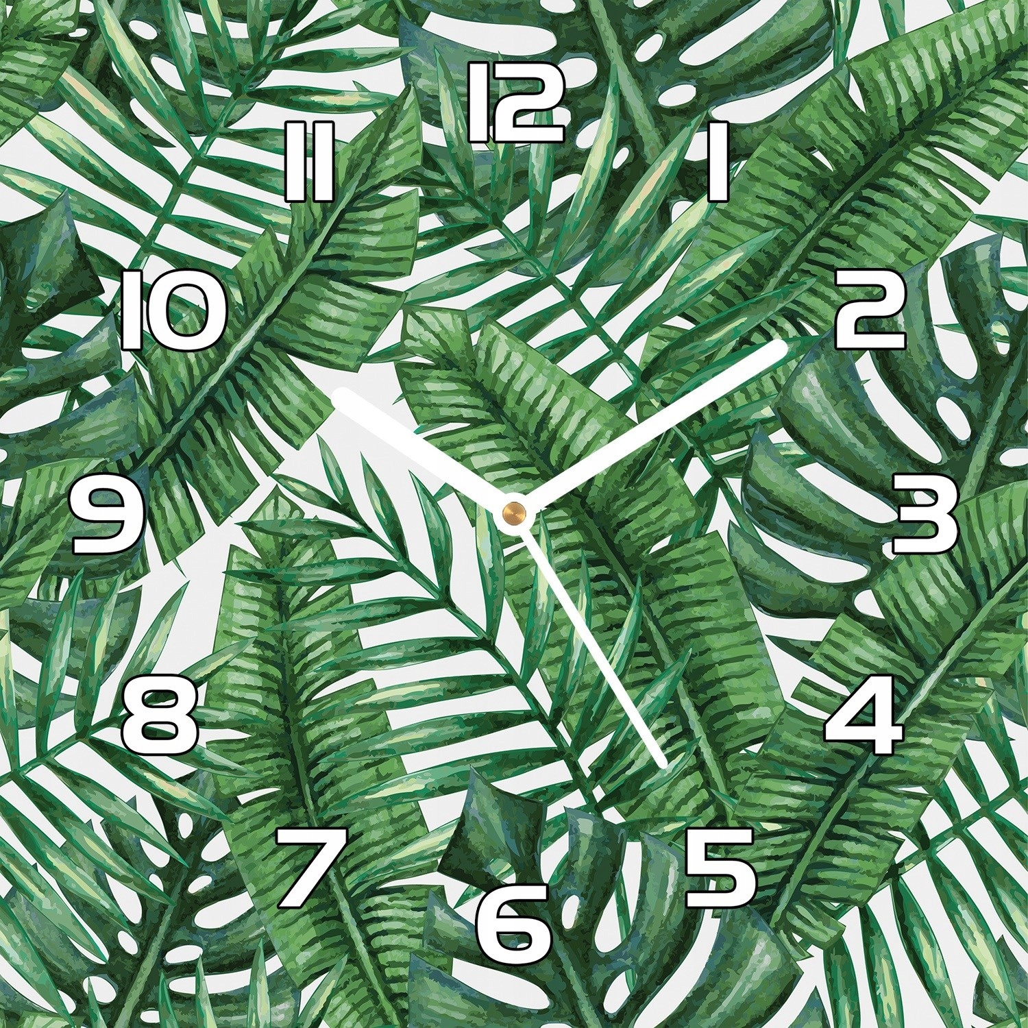 

Ładny zegar szklany Tropikalne liście 30x30 cm