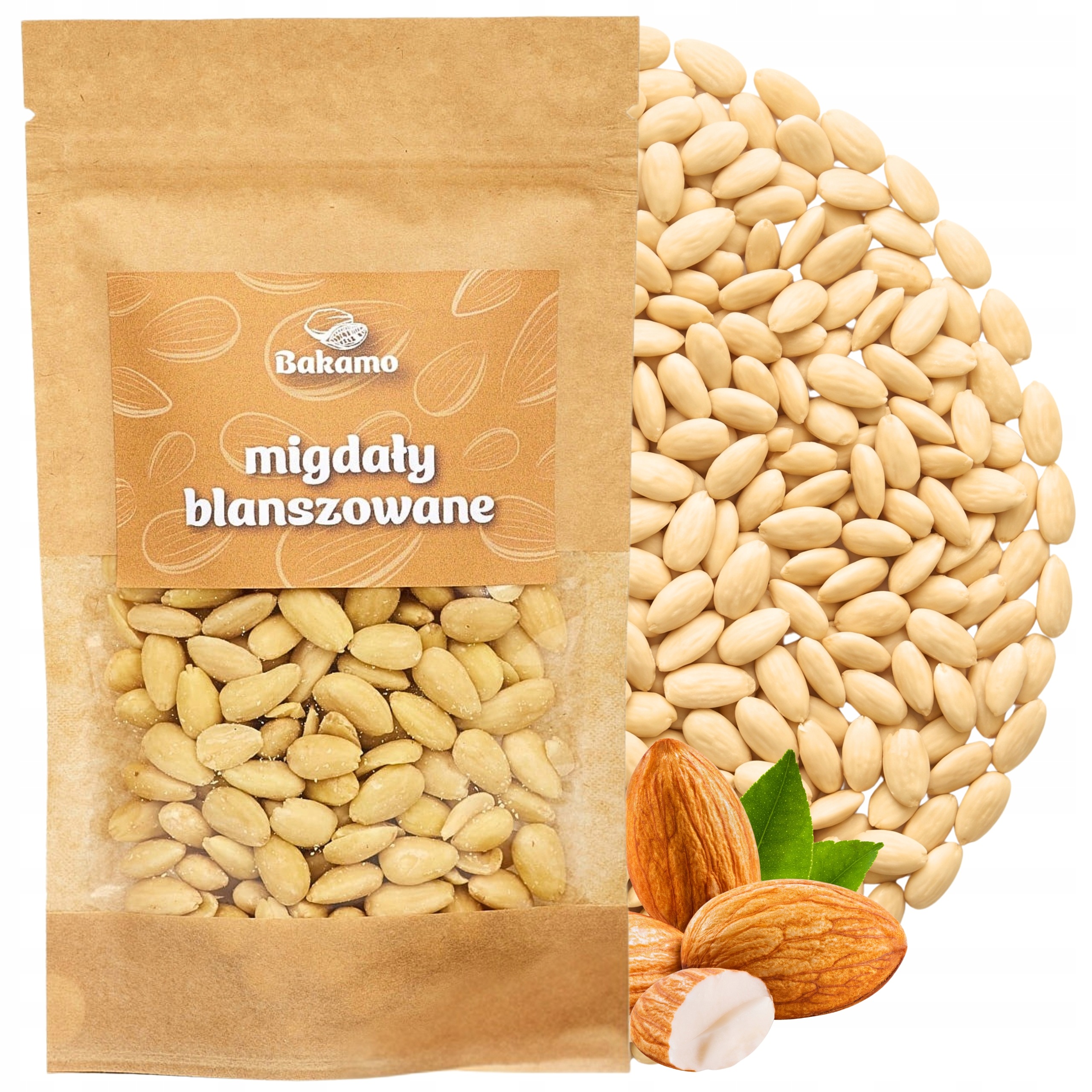 Blanšírované Mandle bez slupky 300g Čerstvé Přírodní Kvalita Premium Bakamo