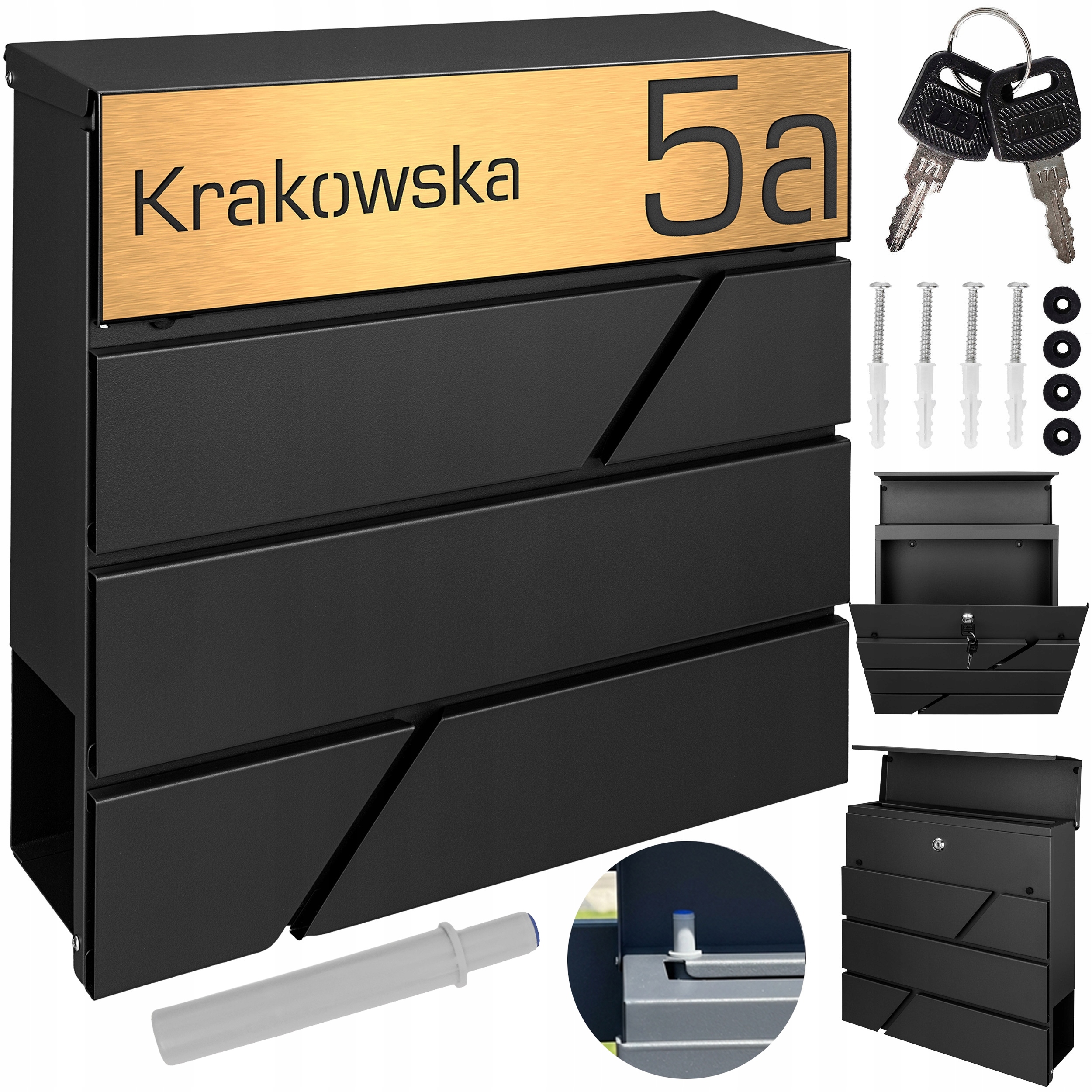 Personalizovaná Černá Poštovní Schránka Se Zlatou Tabulkou A Číslem Mtec