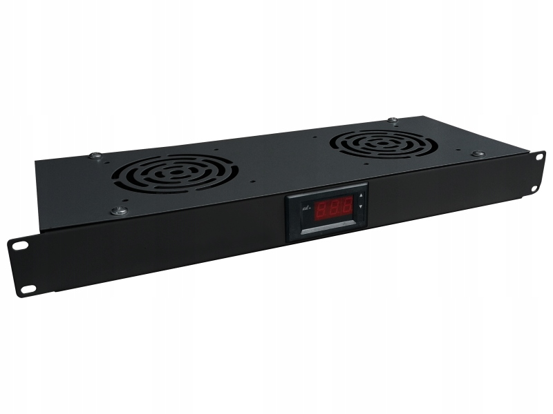 Panel wentylacyjny 19" 1U, 2 wentylatory z termostatem czarny