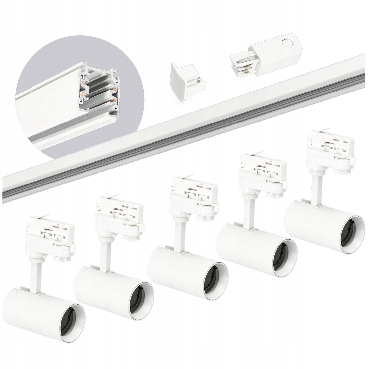 Sada kolejnicová 3-fázová kolejnice 2 m, 5 x lampa Bílá kompletní sada