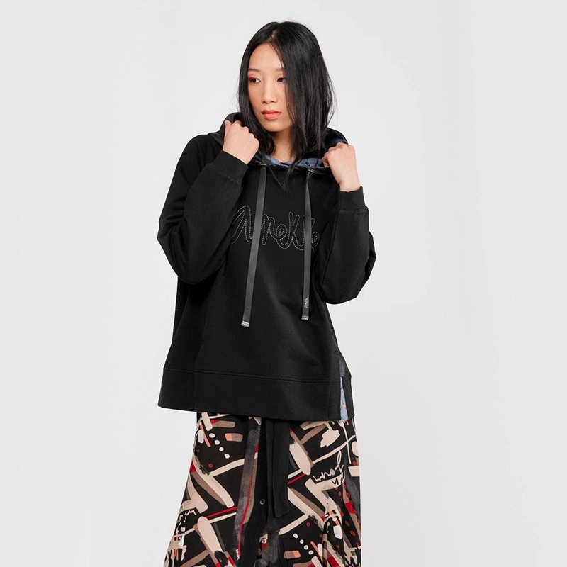 Anekke módní mikina s kapucí s kapucí Sudadera Con Capucha Negro 41280-125/225
