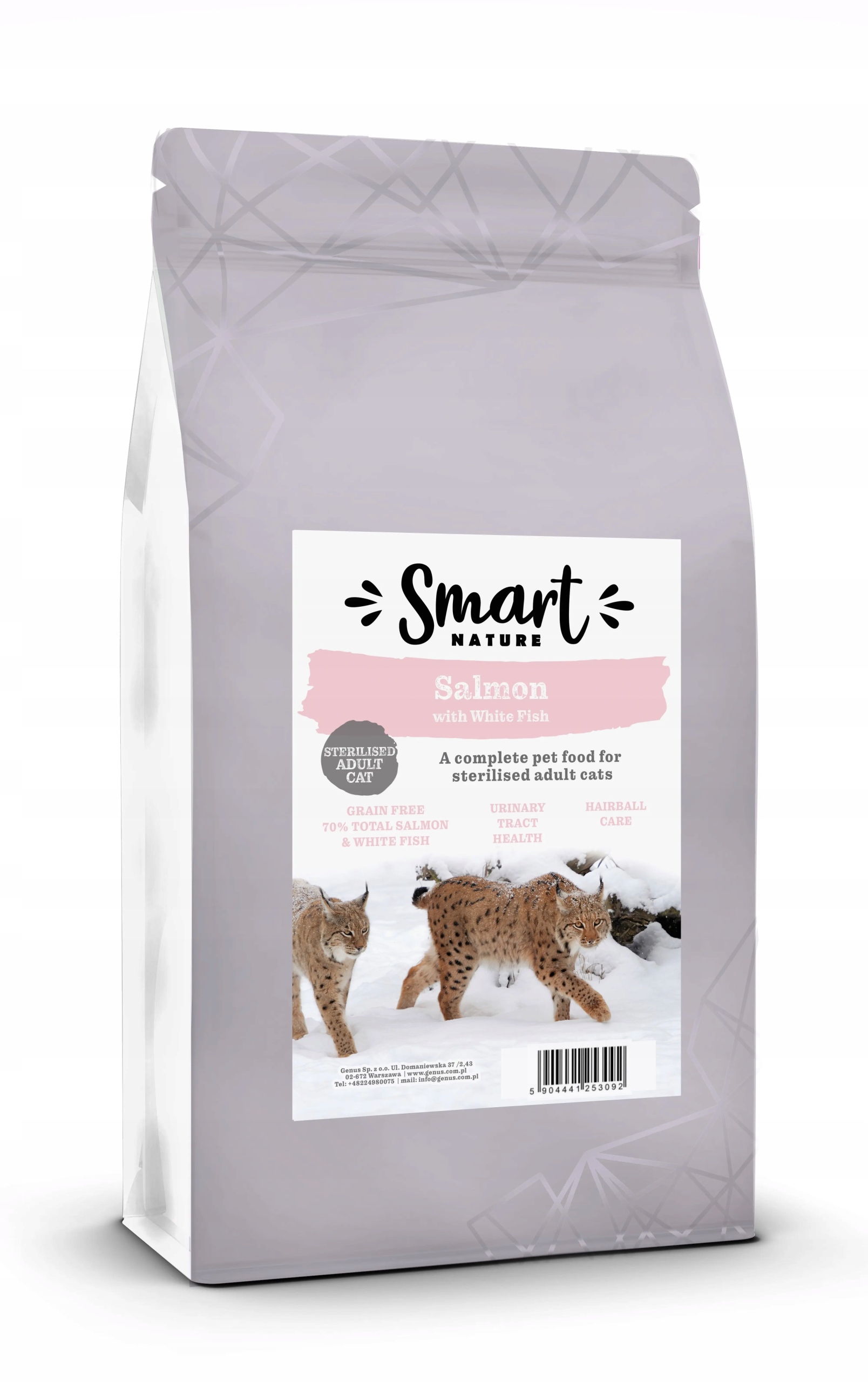 Levně Smart Nature Cat Skin Hair Coat 70% Fish 1,5 kg Bez obilovin 70% lososa a bílý