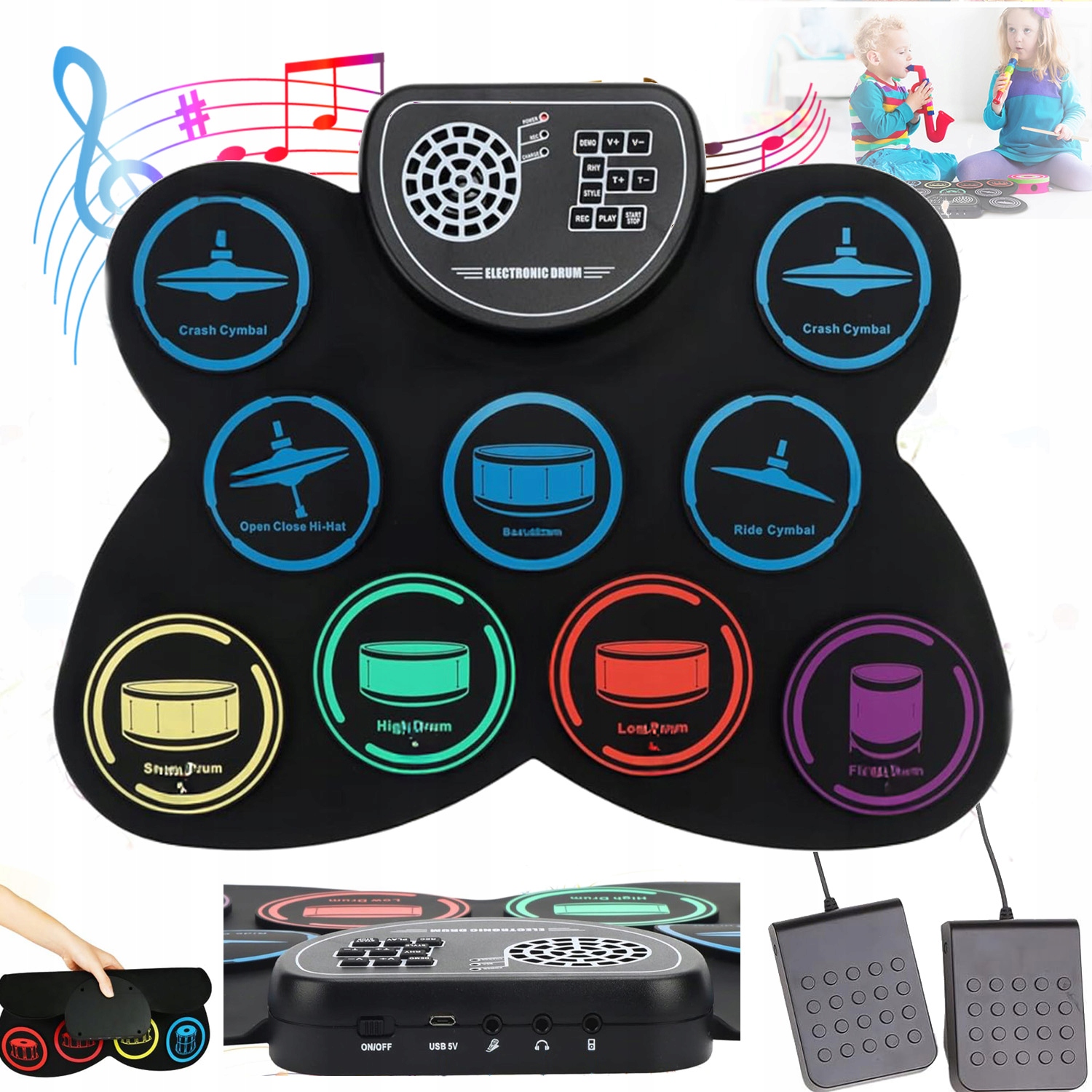 Svinovací Elektronické Bicí Roll Up Drum Příruční Pro Učení Jako Dárek