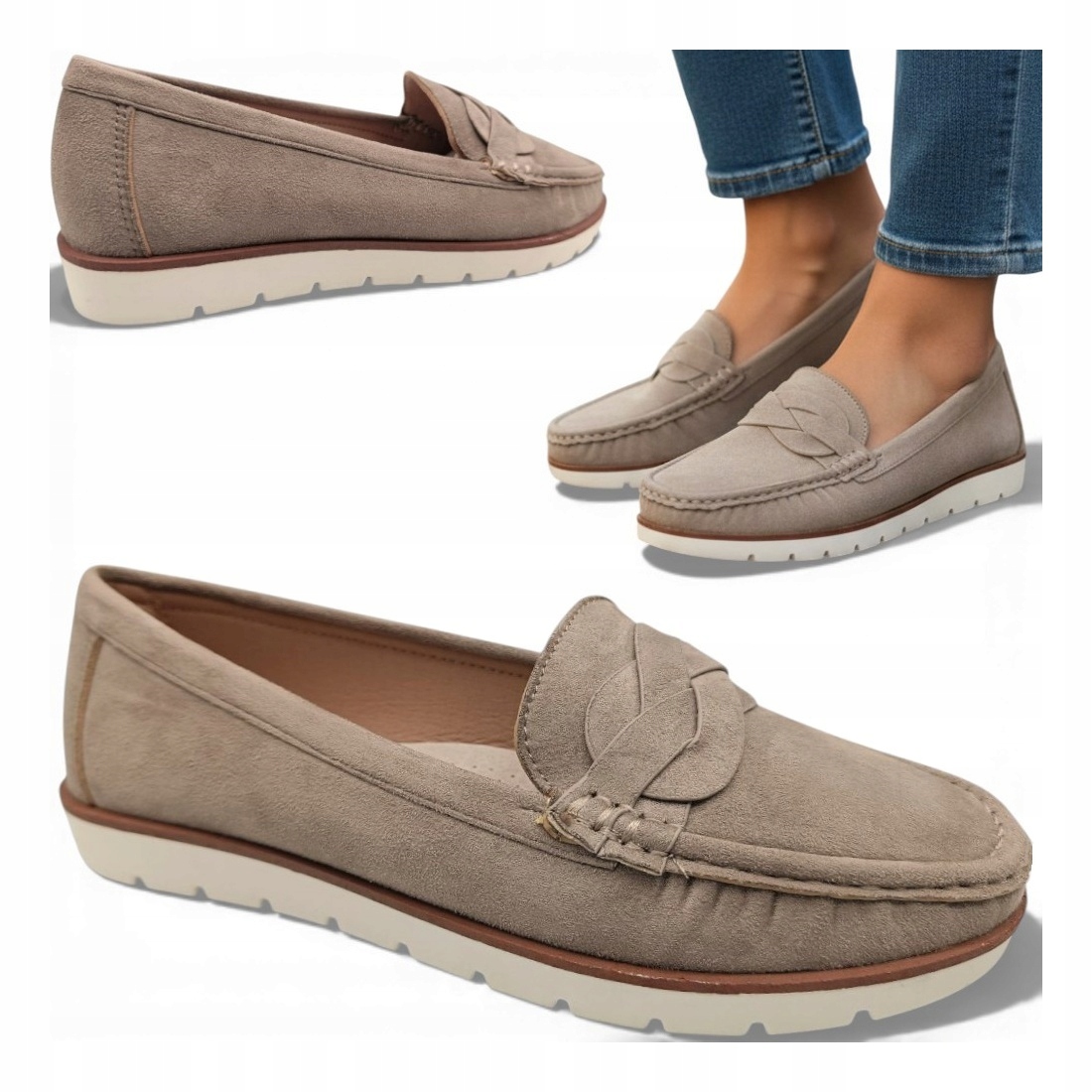 Dámské polobotky nazouvací 40 boty s plochou podrážkou mokasíny na jaro, módní semiš Vive