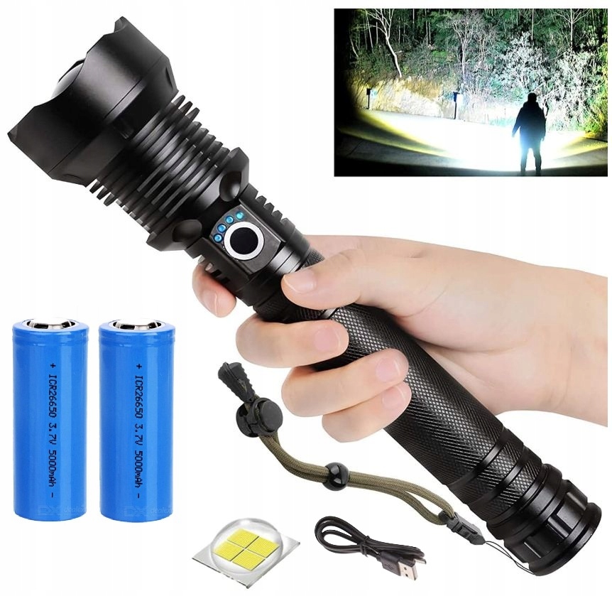 Mocna Latarka Taktyczna Survivalowa W09 Akumulatorowa Wojskowa Zoom Usb