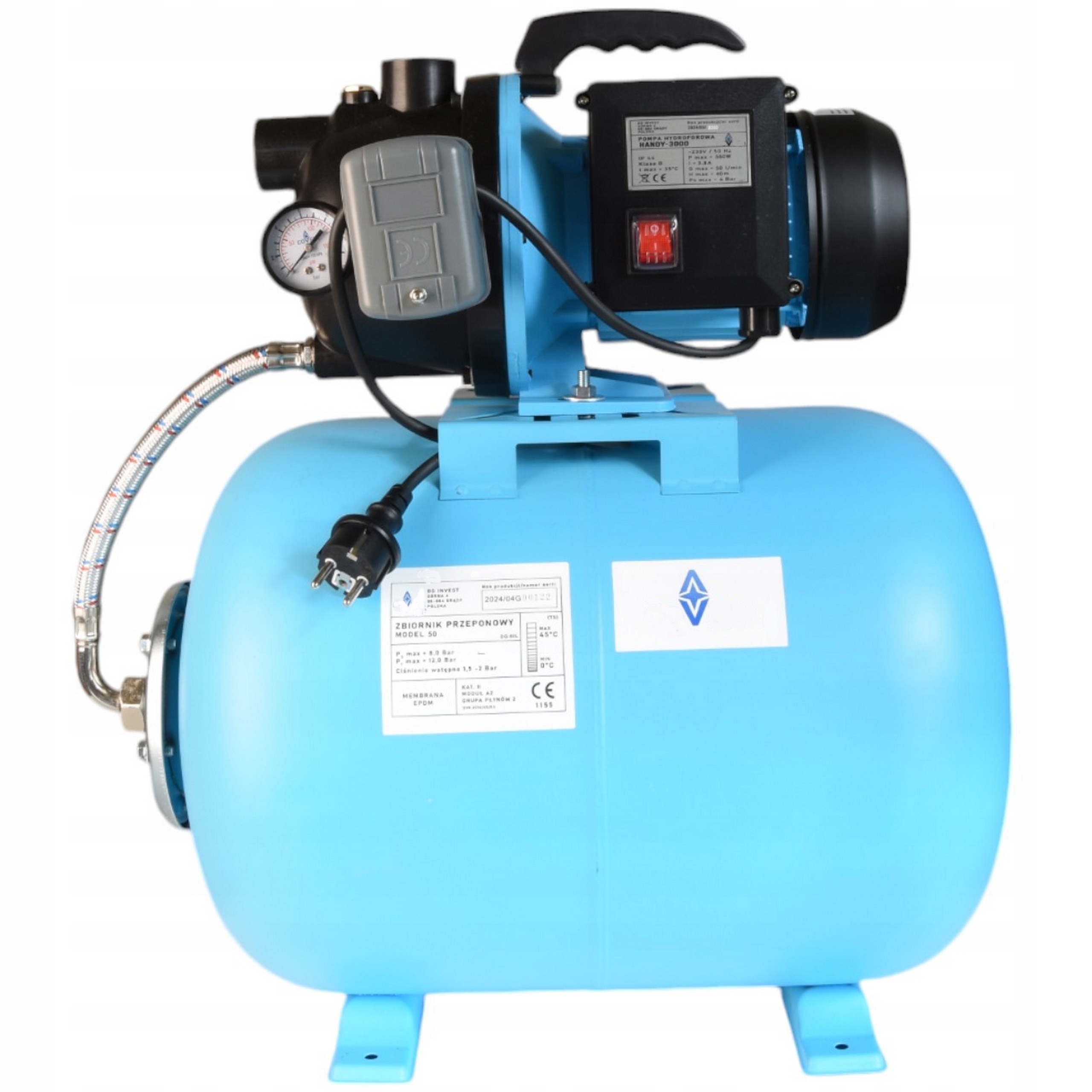 Výkonný 50 L Hydrofor, Čerpadlo Na Odsávání Vody Inox 550 W, 50 L/min, Připraveno K Provozu