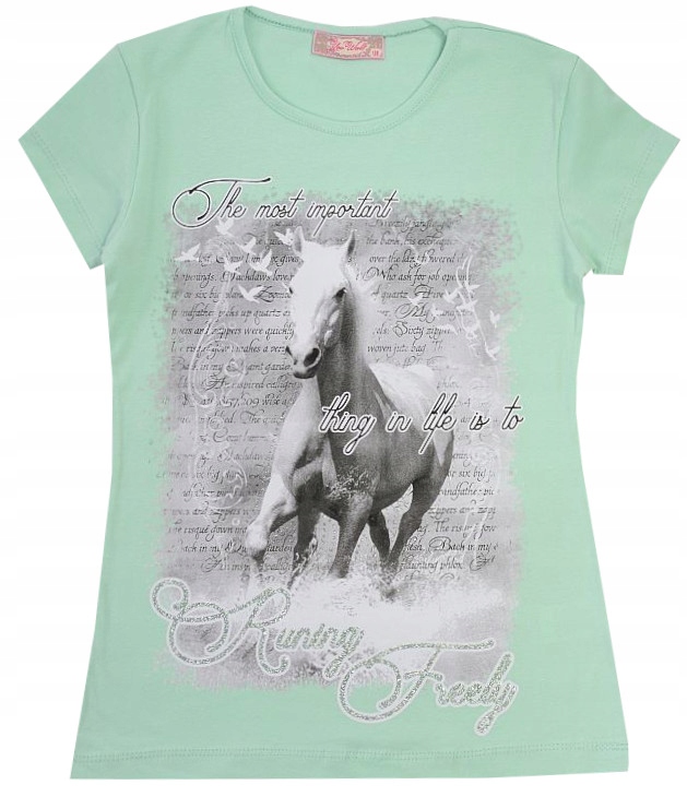 

T-shirt Bluzka Koń W Brokacie mięta 134 H303E