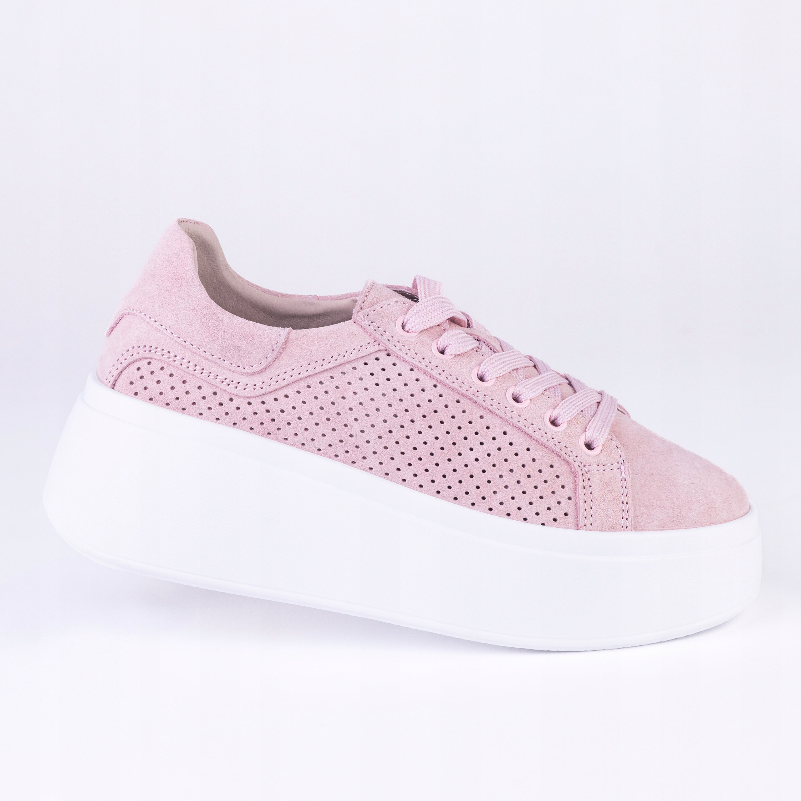 Dámské sportovní kožené tenisky Goodin GD-LX1196 ažurová platforma růžová 38