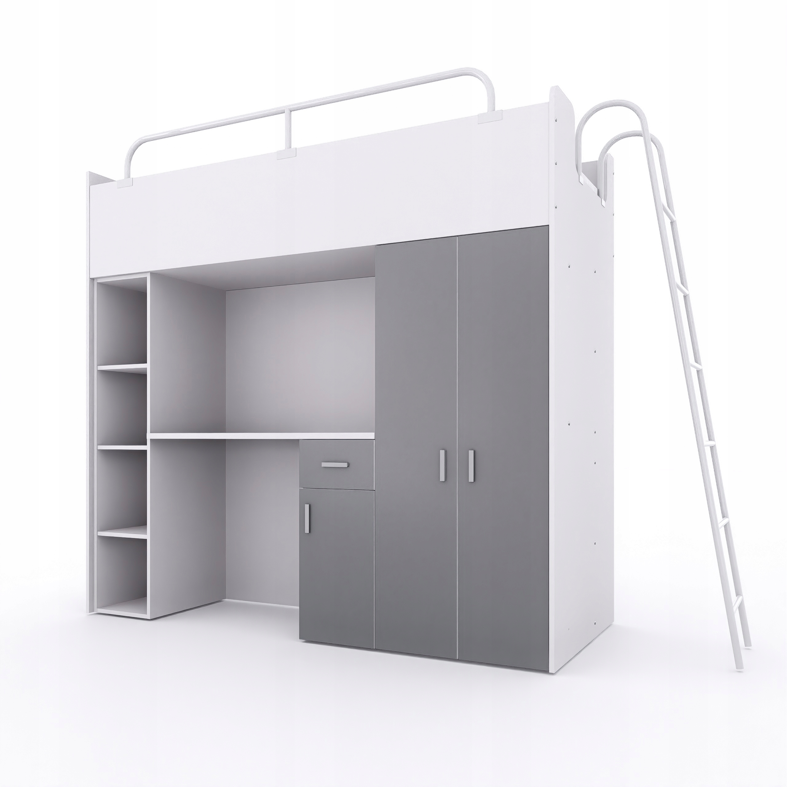 Łóżko piętrowe JSM4 80x190 cm z szafą, biurkiem i drabinką grafit