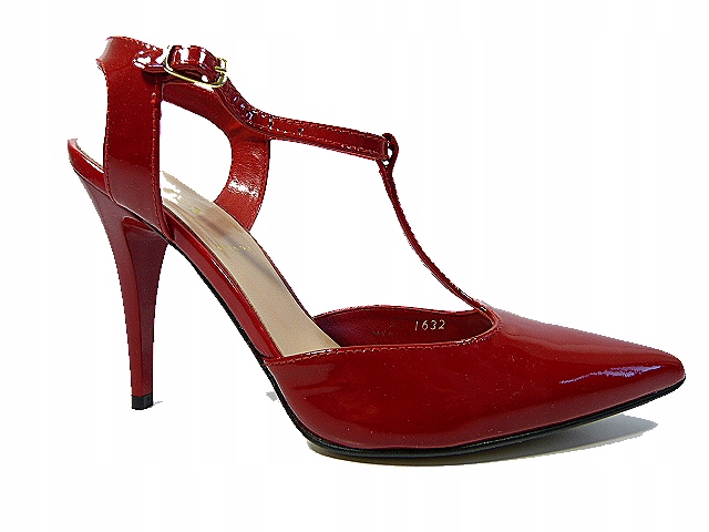 červené kožené zapínací lodičky s podpatky Sala 36