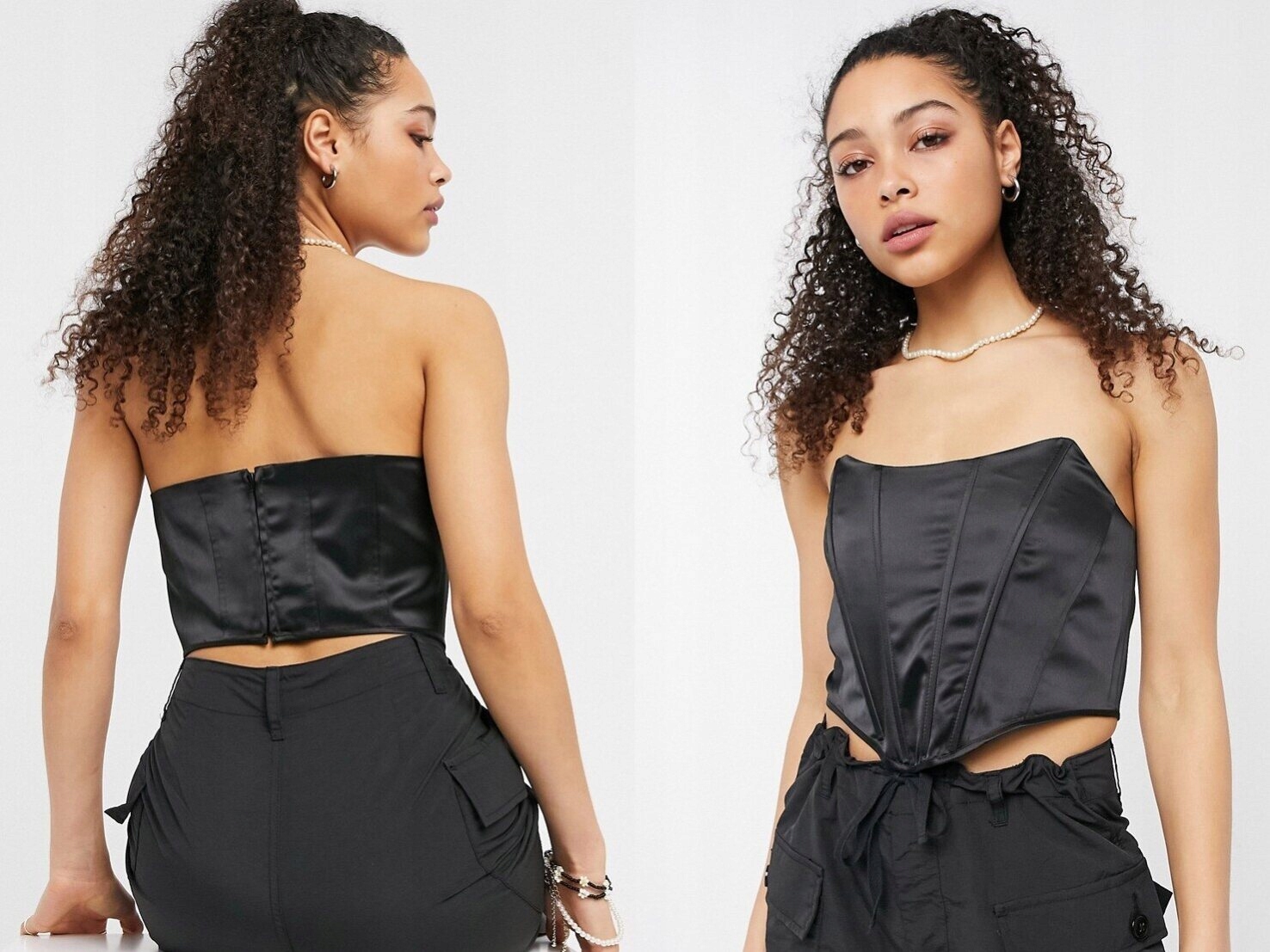 Design Czarny satynowy gorset w stylu lat 90. XL