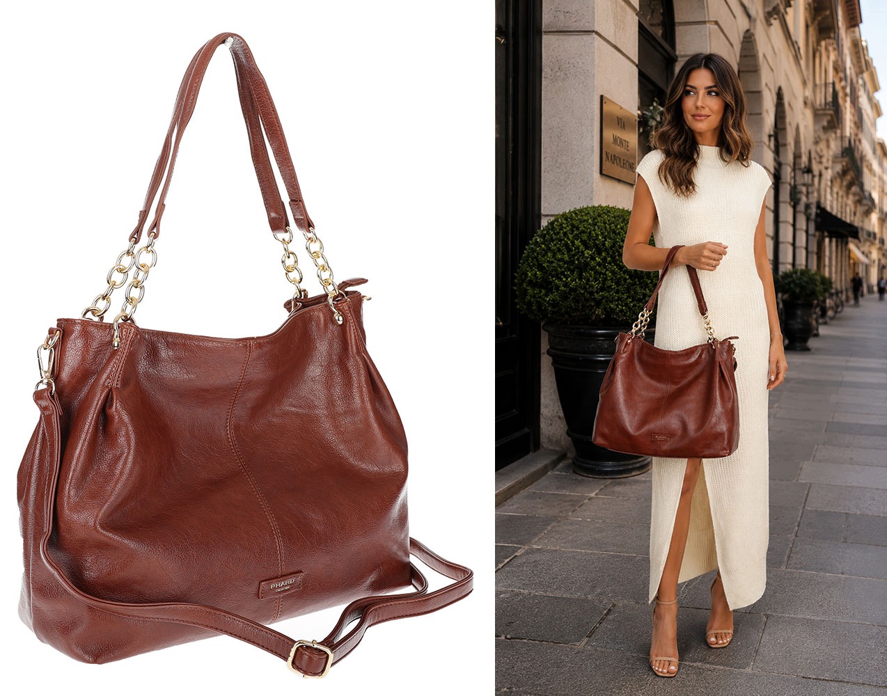 Dámská shopper kabelka A4 elegantní velká módní taška do práce PJ281 Hnědá