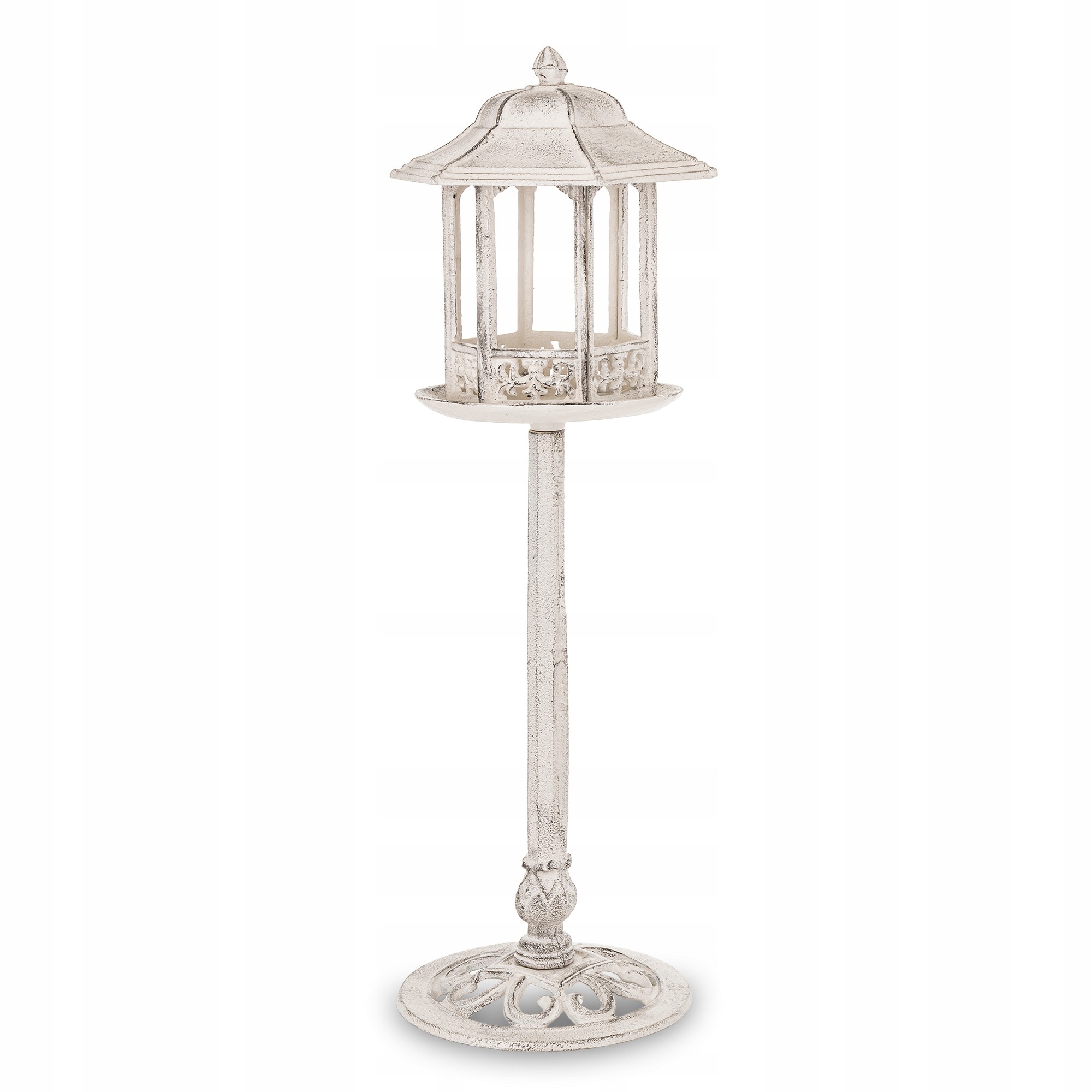 Dekoratívne záhradné krmítko pre vtáky retro, brúsené, liatinové, biele