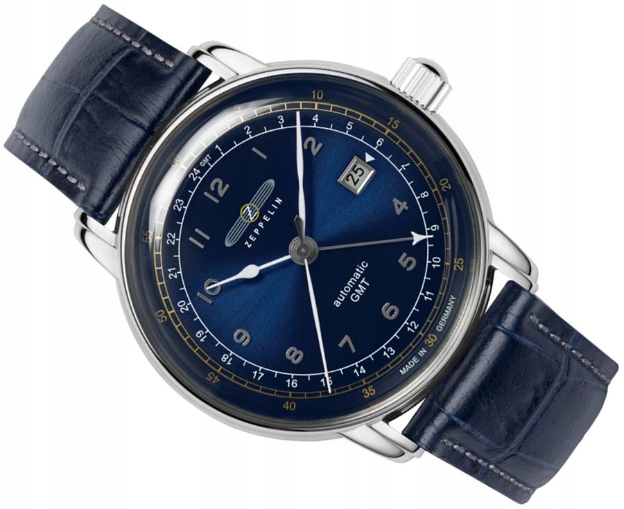 Pánské Hodinky Zeppelin 7668-3 Elegantní Modrý Automat S Gmt Na Opasku