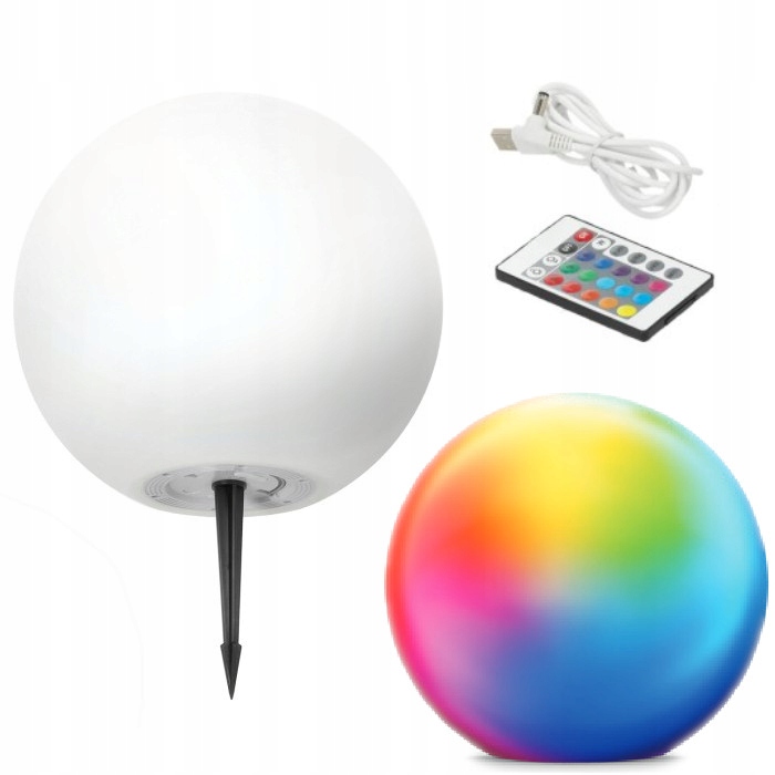 Lampa Ogrodowa Solar Led Kula Garden Ball 3000K+RGB średnica 30cm IP54 Kobi