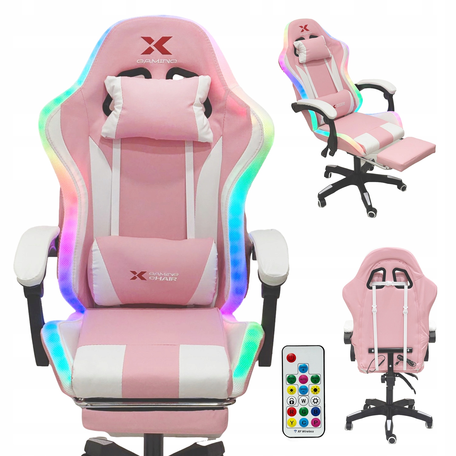 Kancelářská herní židle Křeslo Pro Hráče Xgaming růžovobílá Led Rgb