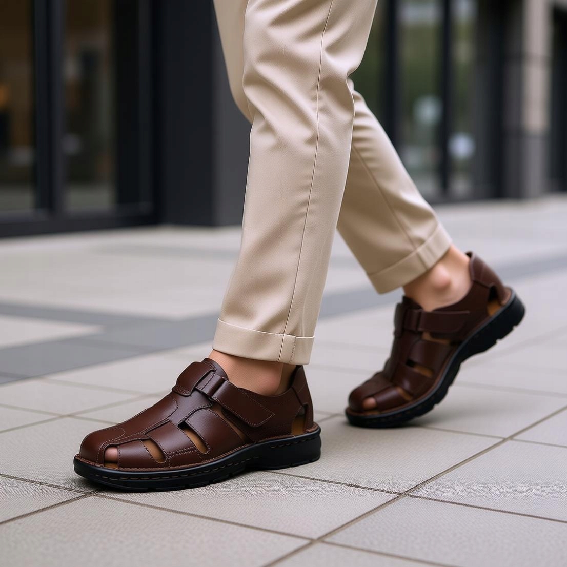 Pánské sandály Hnědé Z Přírodní Kůže Comfortabel Zakryté Prsty 620190