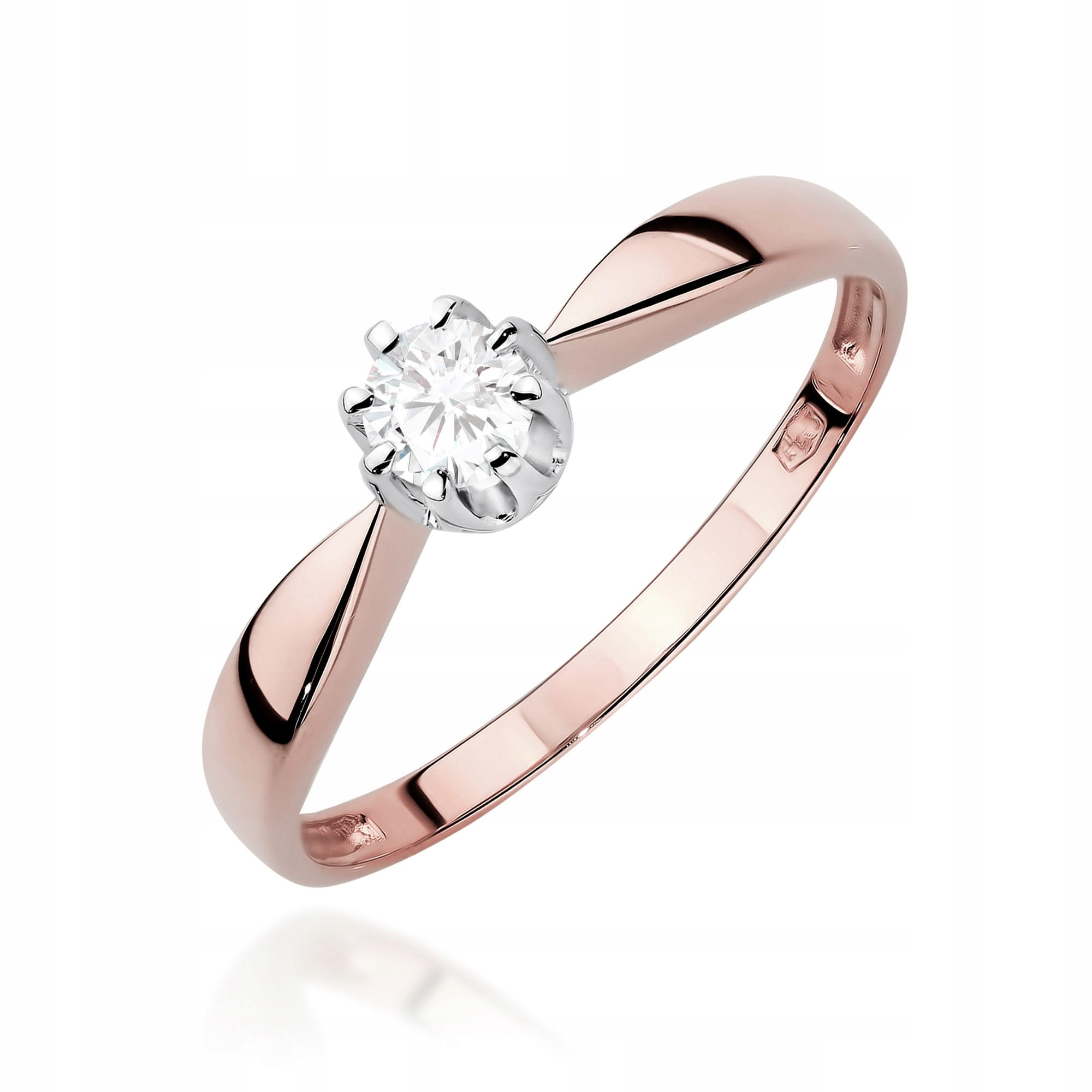 Prstýnek z růžového zlata 585 lab, klasický dámský zásnubní diamant