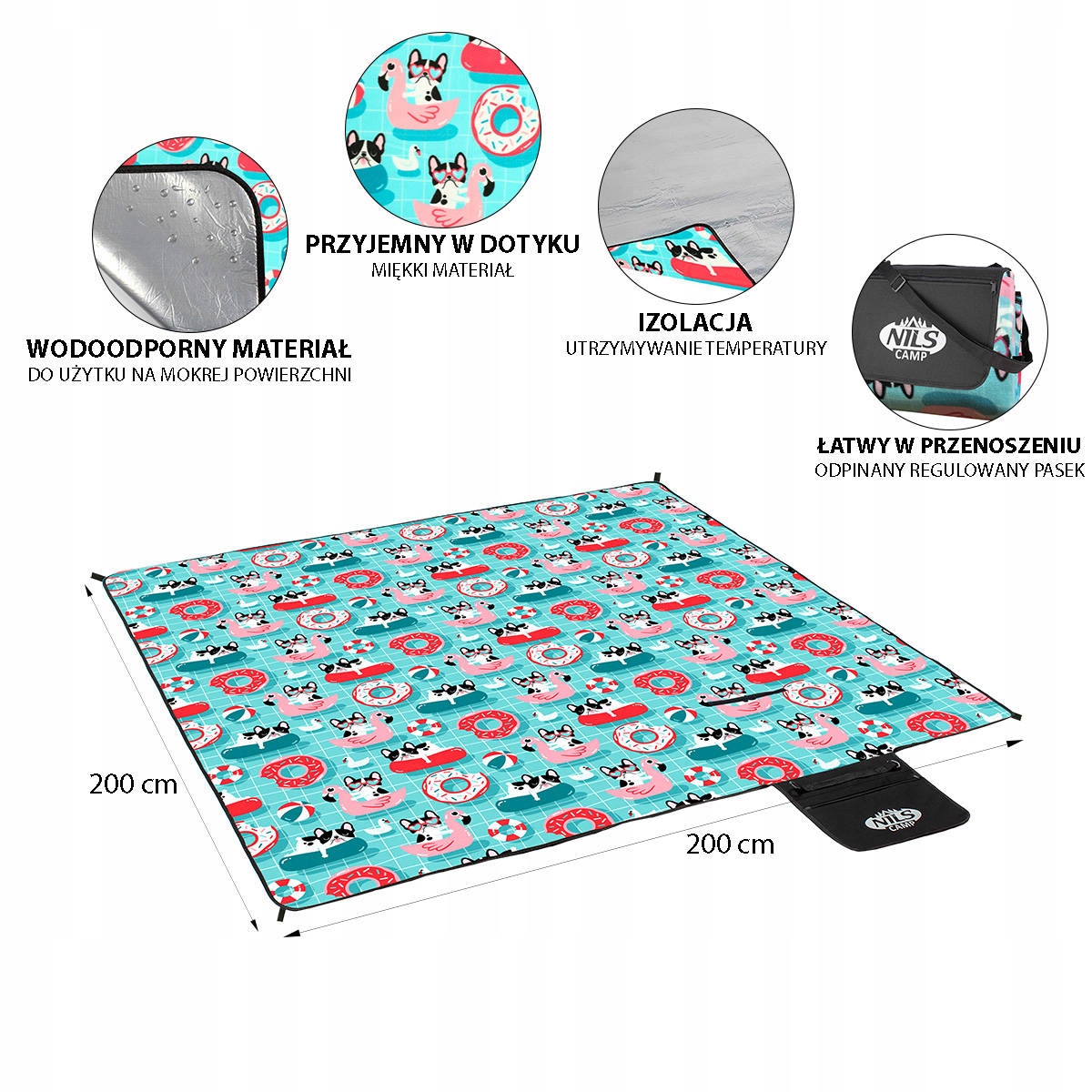 KOC PIKNIKOWY PLAŻOWY MATA Z IZOLACJĄ 200x200cm EAN (GTIN) 5907695505955